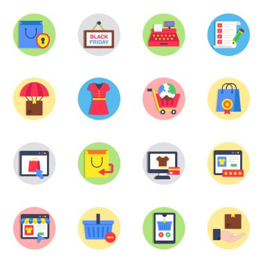 Satın Alma Düz Simgeleri Seti 