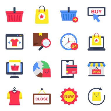 Alışveriş düz simgeler kümesi 