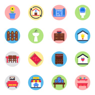 Ev Malları Seti Düz Simgeler 