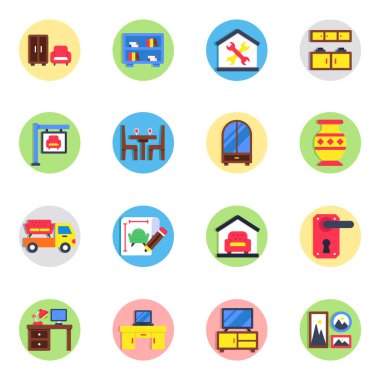 Ev Aksesuarları Düz Simgeleri 