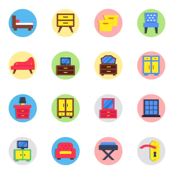 stock vector Set of Furniture Flat Icons 