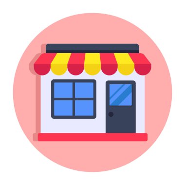 Dükkan mimarisinin düz yuvarlak tasarım ikonu