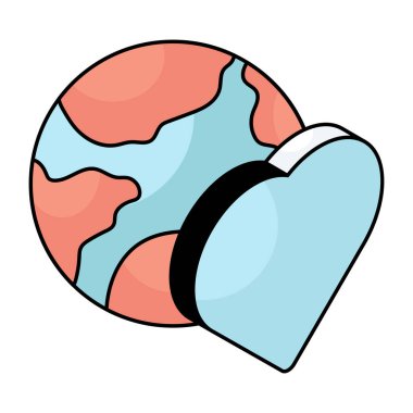 Küresel kalbin kavramsal düz tasarım simgesi