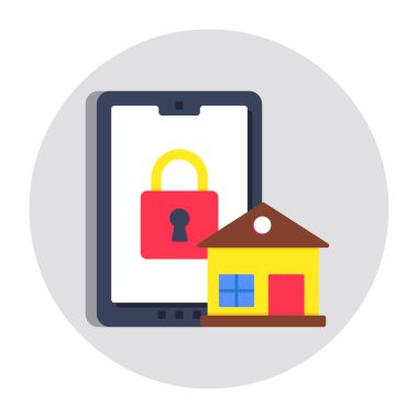 Mobil ev güvenliğinin düz tasarım simgesi