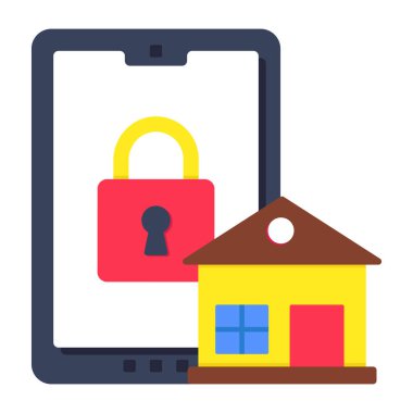 Mobil ev güvenliğinin düz tasarım simgesi