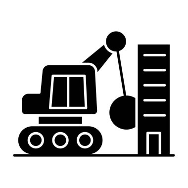 An icon design of wrecking ball with building, demolition vector clipart