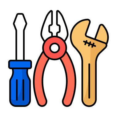 Anahtar, tornavida ve kerpeten tamir araçları kavramını gösteriyor