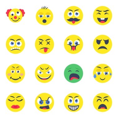 Pack of Emoji and Emotion Flat Icons clipart