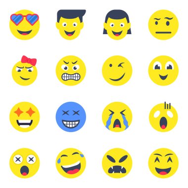 Bir paket Emoji ve Smiley Düz Simgeleri
