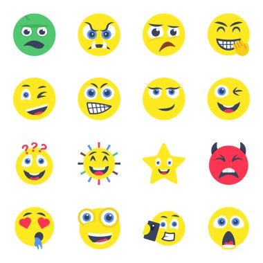 Emoji ve Yüz İfadesi Düz Simgeleri Paketi