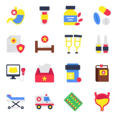 Tıbbi ve Bilimsel Düz Simgeler