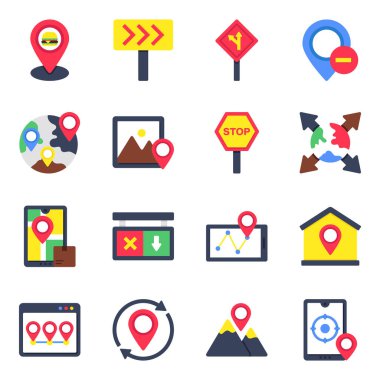 Pack of Location and Navigation Flat icon clipart