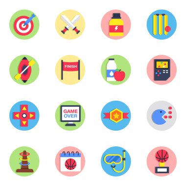 Spor Araçları Düz Simgeleri Seti