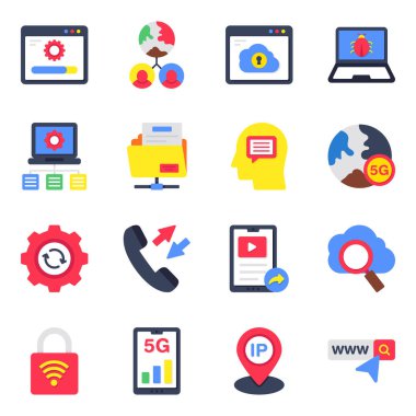 İnternet Ağı Düz Simgesi Paketi