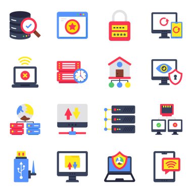 Sunucu Ağı Düz simgesi paketi