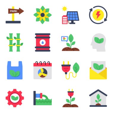 Ekoloji ve Çevre Düz Simgeleri Kümesi