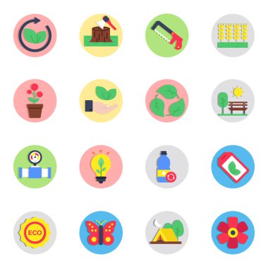 Ekoloji Düz Simgeleri Seti