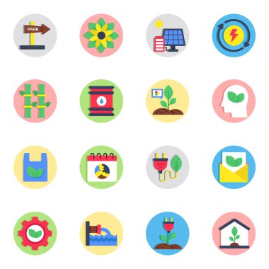 Ekoloji ve Çevre Düz Simgeleri Kümesi