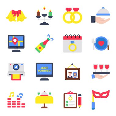 Düğün ve Dekorasyon Düz Simgeleri