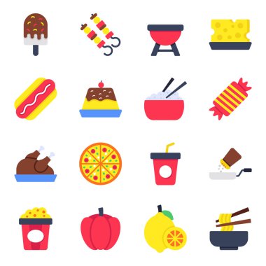 Yiyecek ve Meyve Düz Simgesi Paketi