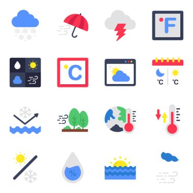 Hava Durumu Tahminleri Düz Simgeleri Seti