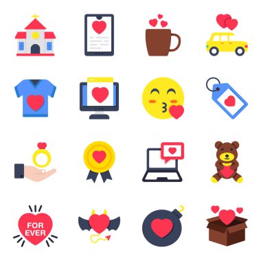 Aşk ve Düğün Düz Simgeleri Seti