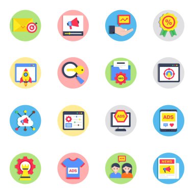 Seo ve Pazarlama Düz Simgeleri