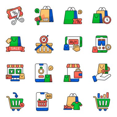 Çevrimiçi Alışveriş Düz Simgesi Paketi