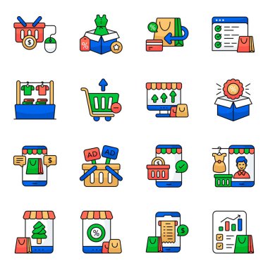 Web Alışveriş Düz Simgesi Paketi