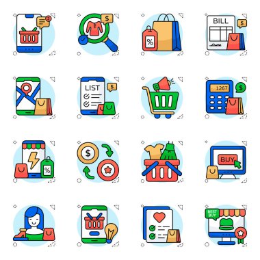 Alışveriş ve Ticaret Düz Simgesi Paketi