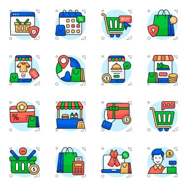 Alışveriş ve Ticaret Düz Simgesi Paketi