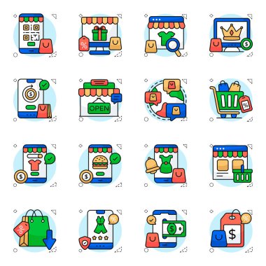Mobil Alışveriş Düz Simgesi Paketi