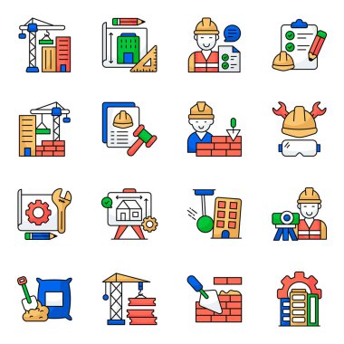 İnşaat araçları düz simgeler kümesi