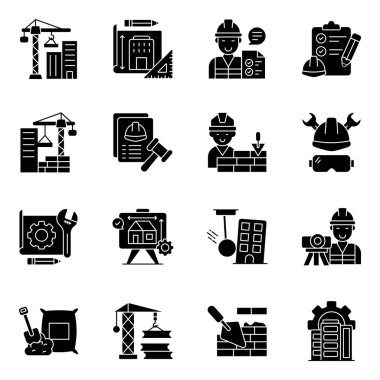 İnşaat araçları düz simgeler kümesi
