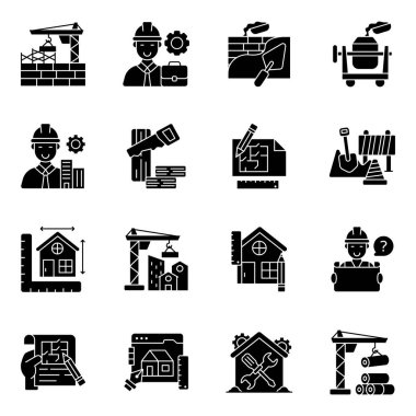 İnşaat Aletleri Düz Simgeleri Seti