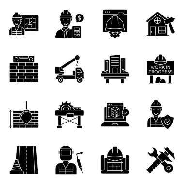 Set of Construction and Designs Flat Icons clipart