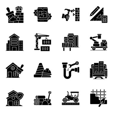 İnşaat ve Çalışma Düz Simgeleri Seti