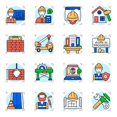 Set of Construction and Designs Flat Icons clipart