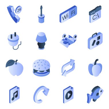 Set of Miscellaneous Flat Isometric Icons clipart