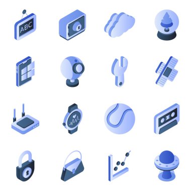 Set of Shopping and Sports Flat Isometric Icons clipart