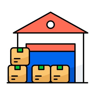 Flat design icon of warehouse