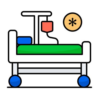 Hastane yatağının düz tasarım ikonu.