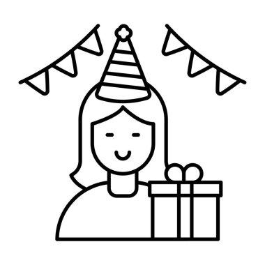 Doğum günü kızının düz tasarım ikonu.