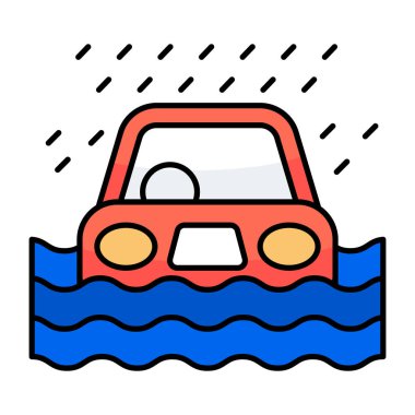 Düz dizaynlı yoğun yağmur ikonu beyaz arkaplanda izole edildi