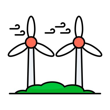 Wind turbines icon, editable vector