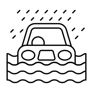 Düz dizaynlı yoğun yağmur ikonu beyaz arkaplanda izole edildi