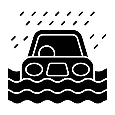 Düz dizaynlı yoğun yağmur ikonu beyaz arkaplanda izole edildi