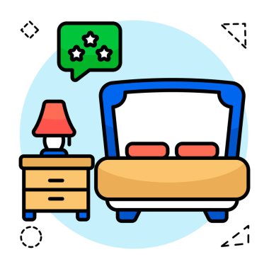 Otel odasının renkli tasarım ikonu.