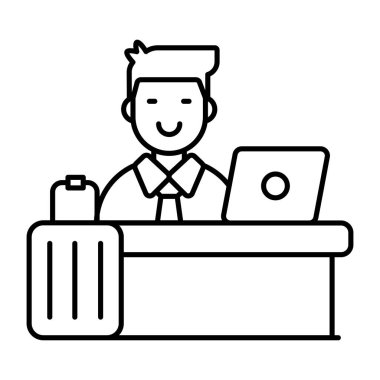 Otel resepsiyonunun düz tasarım simgesi.