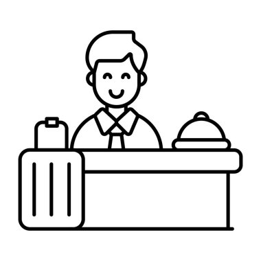 Otel resepsiyonunun düz tasarım simgesi.